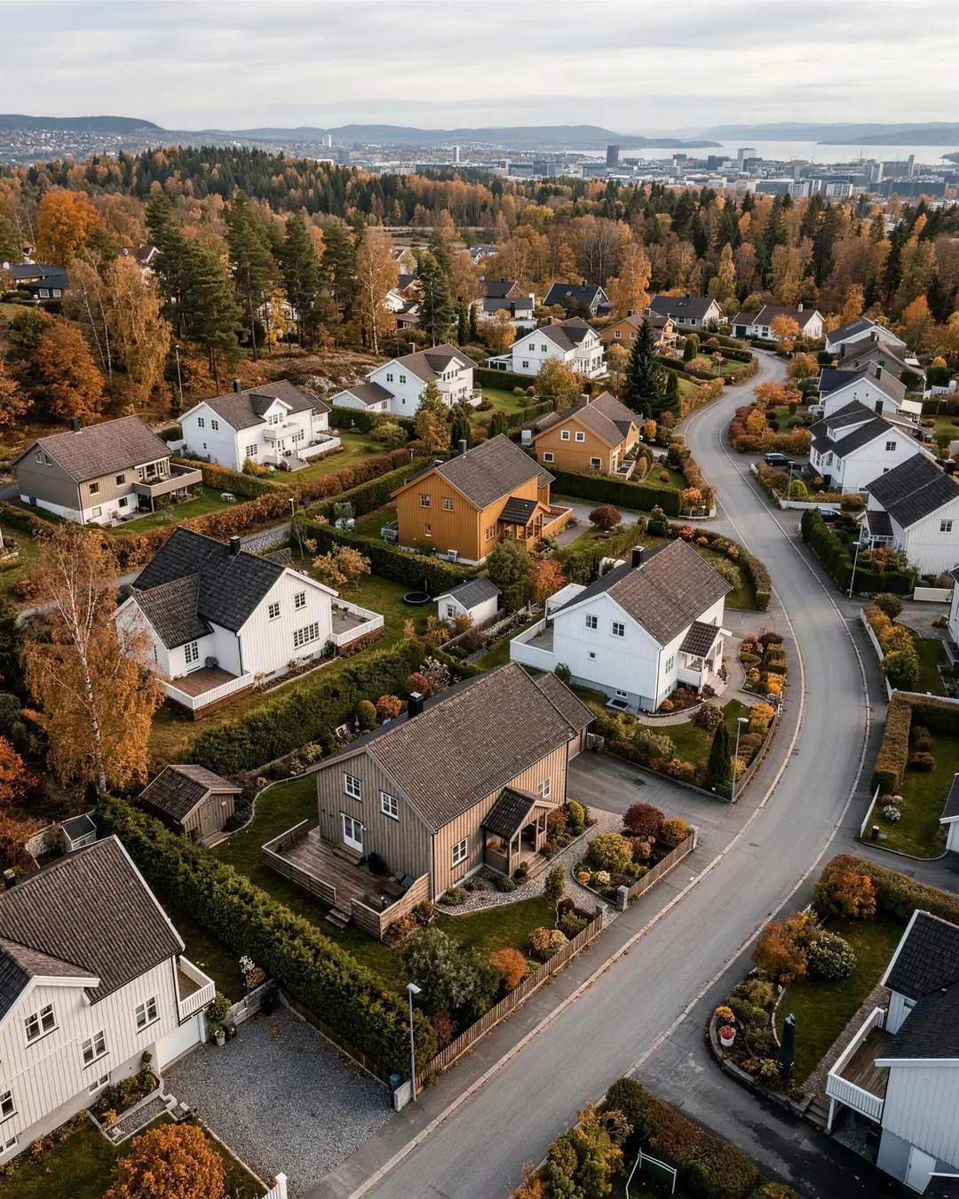 Småhus med hage og tomt sett ovenfra, Oslo-forstad.